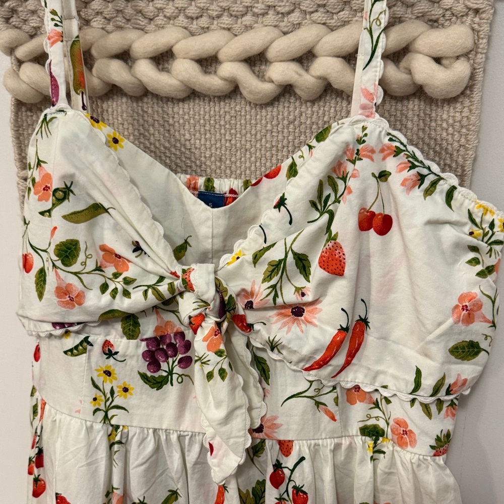 Old Navy Floral Midi Dress - White with Fruit Print - Picture 4 of 8